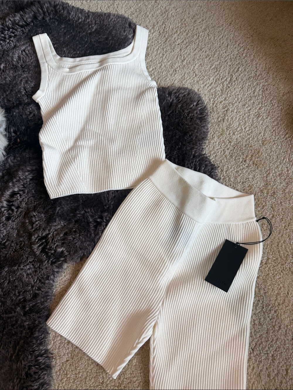 Cuts Clothing Ribbed Tank & Wide-Leg Knit Capris Set - Cream